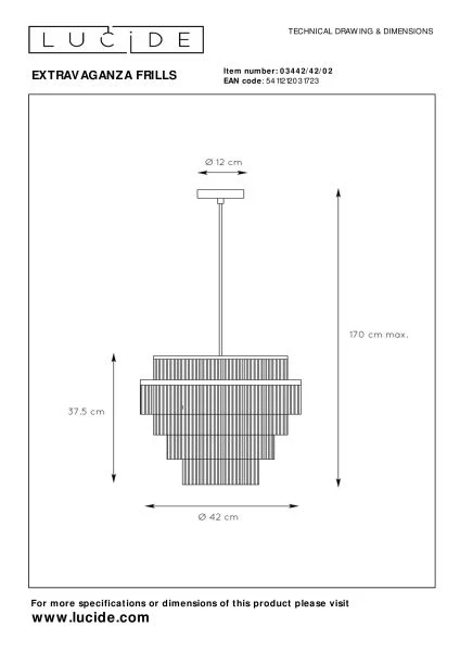 Lucide EXTRAVAGANZA FRILLS - Hanglamp - Ø 42 cm - 1xE27 - Mat Goud / Messing - technisch